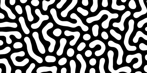 Abstract Turing organic wallpaper with background. Turing reaction diffusion monochrome seamless pattern with chaotic motion. Natural seamless line pattern. Linear design with biological shapes.