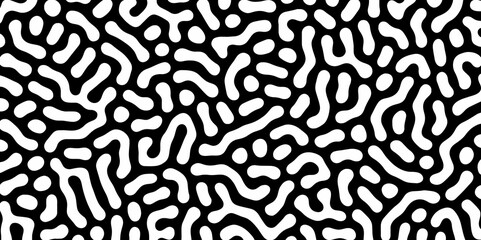 Fototapeta premium Abstract Turing organic wallpaper with background. Turing reaction diffusion monochrome seamless pattern with chaotic motion. Natural seamless line pattern. Linear design with biological shapes.