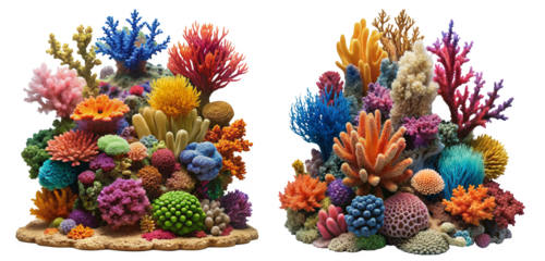 Assorted Colorful Coral Reef on Transparent Background