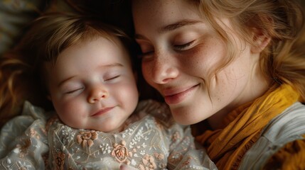 Young mother smiling down at newborn baby