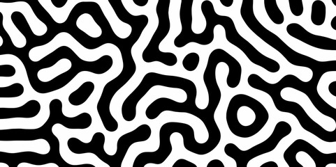 Abstract Turing organic wallpaper with background. Turing reaction diffusion monochrome seamless pattern with chaotic motion. Natural seamless line pattern. Linear design with biological shapes.