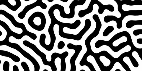 Abstract Turing organic wallpaper with background. Turing reaction diffusion monochrome seamless pattern with chaotic motion. Natural seamless line pattern. Linear design with biological shapes.