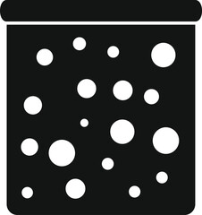 Simple icon of a square block of cheese covered in holes sitting in packaging