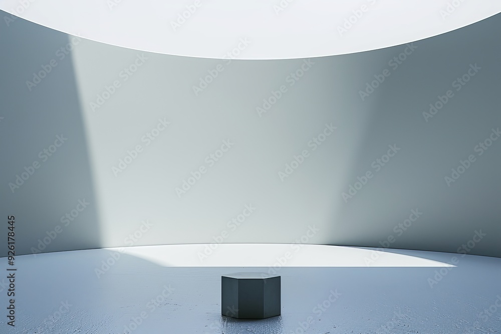 Poster a studio setting with a plain backdrop showcasing a product on a minimalist pedestal.