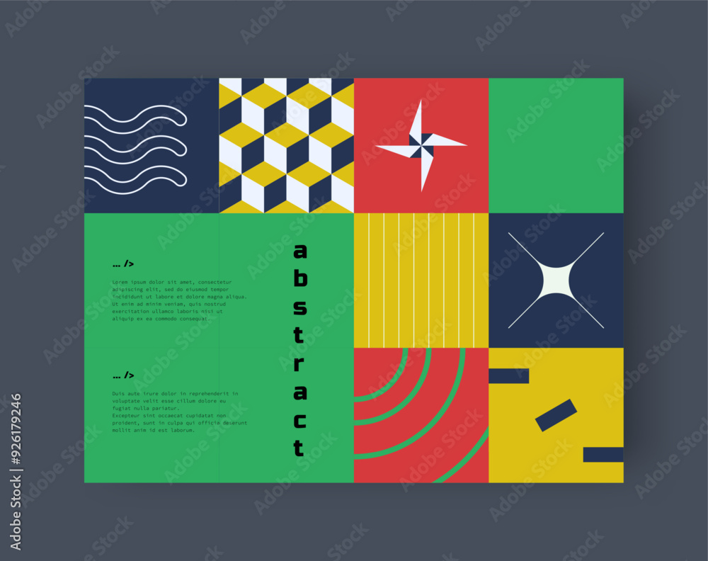 Aufkleber geometric poster. abstract color card. minimal figures collage. bright squares. star and circles. ba