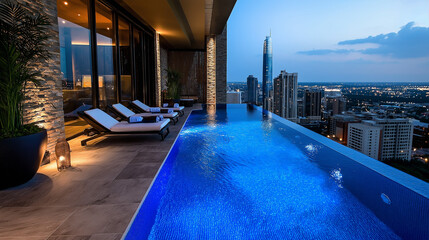 Obraz premium A hotel rooftop pool with panoramic city views