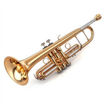 recommend clip art: A single trumpet clipart, brass instrument element, shiny gold, detailed valves, isolated on white background