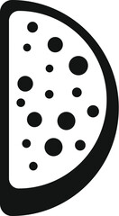 Black and white vector illustration of half a pizza with salami toppings