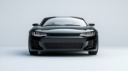 Front of a modern black compact car Front view of a generic and brand less modern car Black car front-side isolated with clipping path over white background, Generative AI