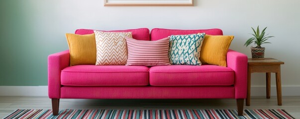 Boho Chic Living Room with Eclectic Mix of Patterns and Textures, Vibrant and Cozy Ambiance, Design Copy Space