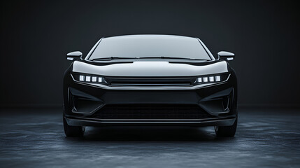 Front of a modern black compact car Front view of a generic and brand less modern car Black car front-side isolated with clipping path over white background, Generative AI