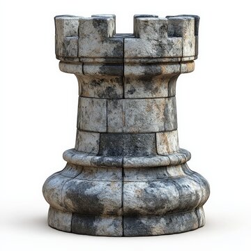 recommend clip art: A single chess rook piece clipart, game element, stone texture, isolated on white background