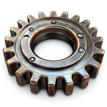 recommend clip art: A single gear clipart, mechanical element, intricate design, metallic sheen, isolated on white background 