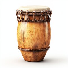 A single conga drum clipart, percussion instrument element, detailed wood, isolated on white background 