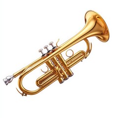  single trumpet clipart, brass instrument element, shiny gold, detailed valves, isolated on white...