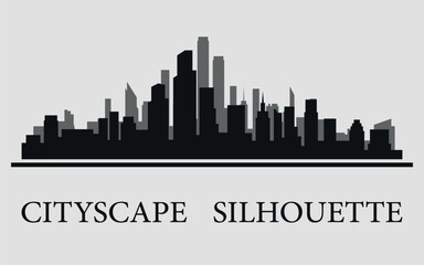 The city skyline. Silhouettes of buildings. Vector on a gray background	