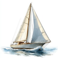 Fototapeta premium A single sailboat clipart, nautical element, classic design, white sails, isolated on white background 