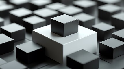 Obraz premium Geometric Symmetry: Modern Black Square on White Box in 3D Rendering with High Contrast Lighting