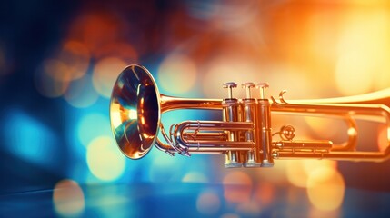 Abstract close-up of a classic brass trumpet,