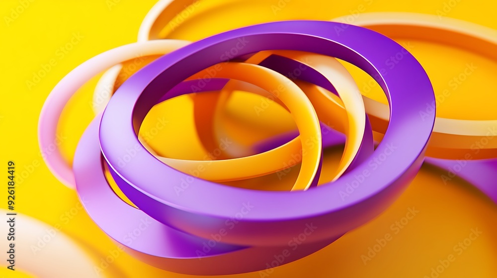 Aufkleber futuristic avant-garde composition of purple torus and yellow tetrahedron in 3d rendering style with