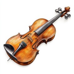 A single violin clipart, string instrument element, detailed wood grain, isolated on white background