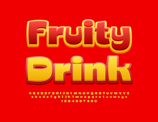 Vector stylish label Fruity Drink. Modern Bright Font. Artistic Alphabet Letter and Numbers set.