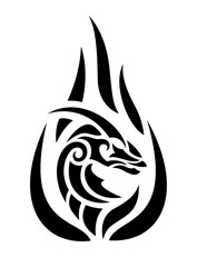 Black tribal tattoo art with flaming dragon head