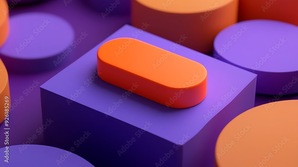 Aufkleber modernist abstract composition with orange oval on purple rectangular block in 3d rendering style