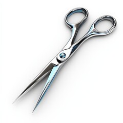 Obraz premium A single pair of scissors clipart, stationary element, open, silver, isolated on white background