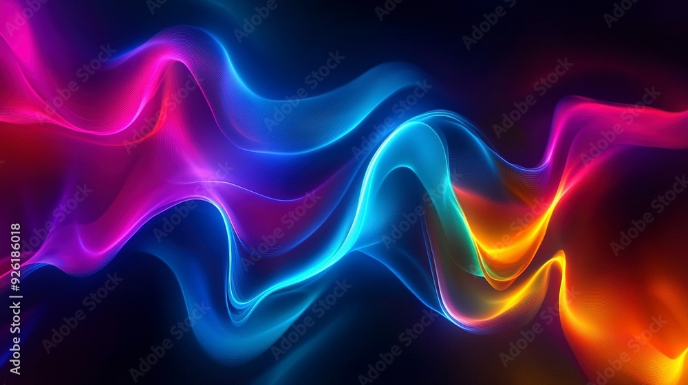 Poster vibrant abstract background with wavy fluorescent colors in a modern fluxus style. generative ai