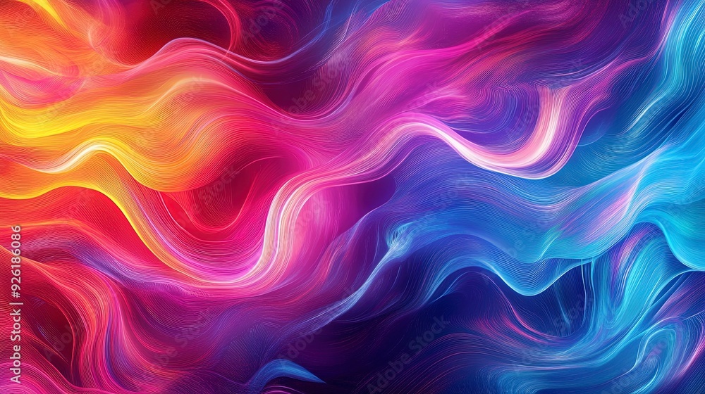 Poster vibrant abstract background with wavy fluorescent colors in a modern fluxus style. generative ai