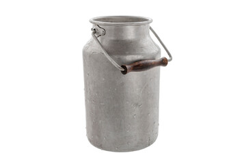Vintage scratched milk churn, isolated on white background