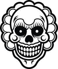 clown skull illustration black and white