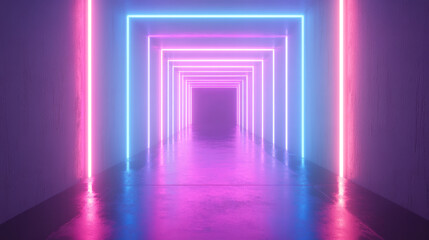 A futuristic scene with high-speed motion, illuminated by vivid blue and pink neon lights.