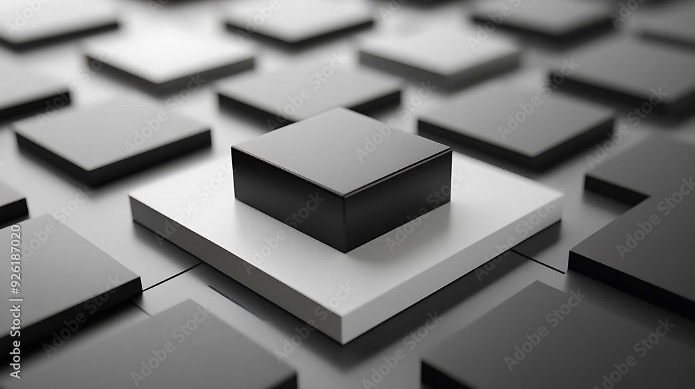 Aufkleber modern geometric composition of black square on white box in high-contrast lighting - abstract 3d re