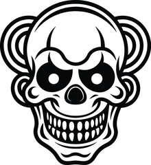 clown skull illustration black and white