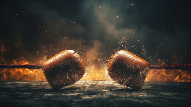 Boxing gloves clash with copyspace, ideal for fight night poster, capturing pre match intensity