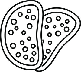 Line drawing of a bread loaf cut in half showing its crumb