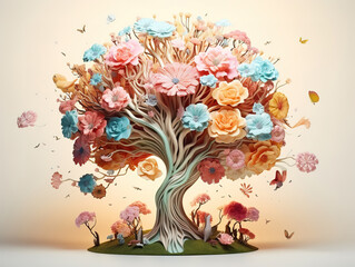 Amazing Side view of a brain made of leaves branches and flowers eco concept perfect composition