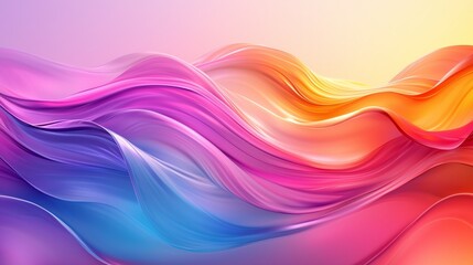 Fototapeta premium Abstract digital artwork depicting fluid, wave-like forms in vibrant shades of pink, purple, orange, and blue, blending seamlessly together.