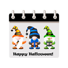 Calendar for Halloween with Halloween gnomes. Illustration for page of calendar or your print, greeting card