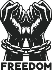 A Pair Of Hands Chained To A Chain Freedom Seeking Black Color Silhouette Vector Solid White Background
