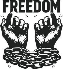 A Pair Of Hands Chained To A Chain Freedom Seeking Black Color Silhouette Vector Solid White Background