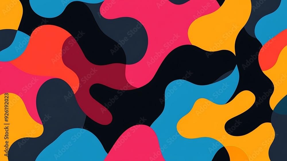 Poster geometric harmony: abstract vector patterns in bold colors on black background