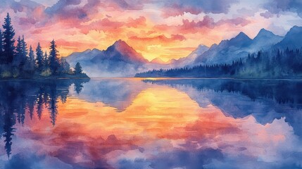 Fototapeta premium Serene Watercolor Dreamscape - A Melancholic Reflection in Muted Tones with Soft Edges and Introspective Atmosphere