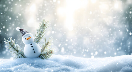 Christmas winter background with snow and blurred bokeh.Merry christmas and happy new year greeting card with copy-space.