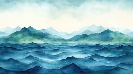 Tranquil Watercolor Serenity with Soft Blue and Green Gradients