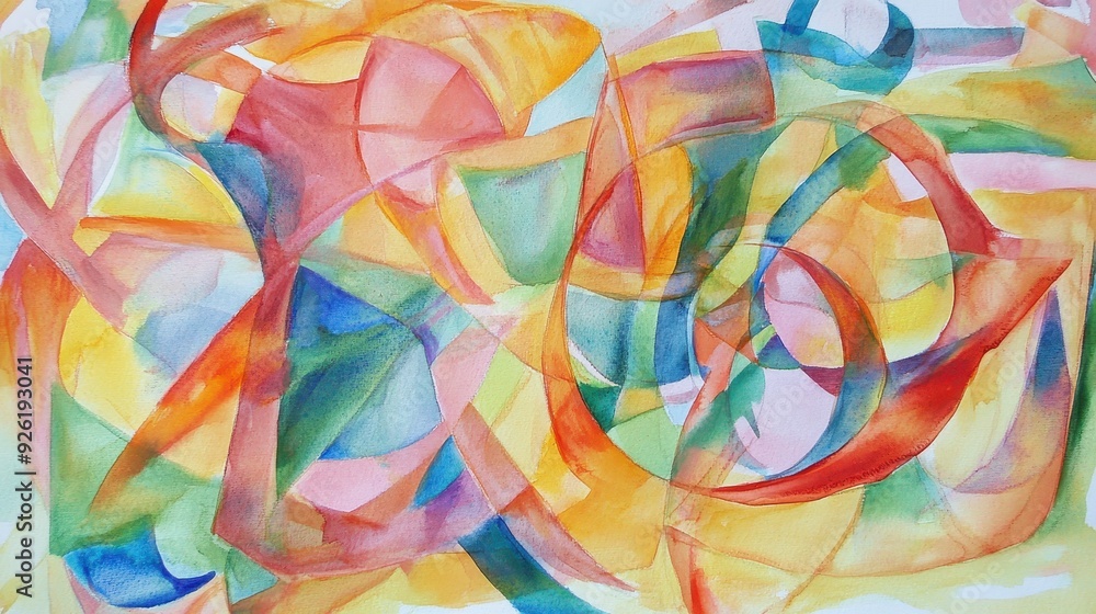 Poster abstract fusion of confusion and clarity - watercolor art with overlapping shapes and sharp-soft con