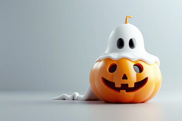 Cute ghost atop jack-o'-lantern Halloween decoration