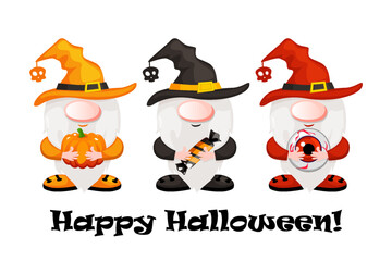 Cartoon Halloween gnomes. Happy Halloween. Vector illustration